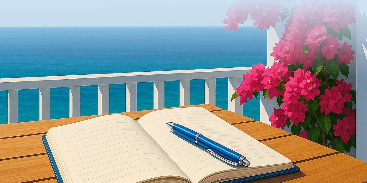Journal on a terrace by the sea